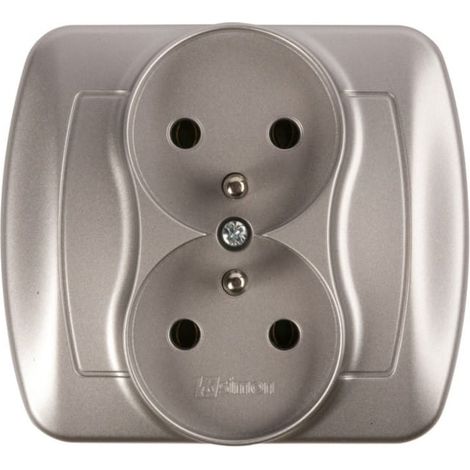 Prise double Simon Akord avec/sans 16A IP20 en aluminium métallisé AGZ2/26