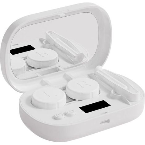 Nettoyeur à ultrasons pour lunettes et lentilles, avec miroir de maquillage et indicateur de batterie, appareil de nettoyage portable pour homme et femme, blanc (1/5)