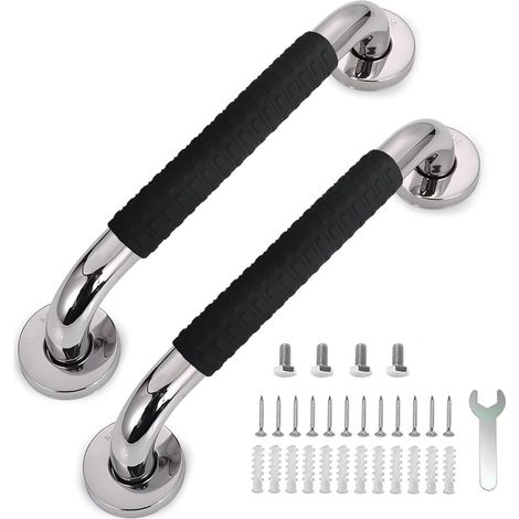 Lot de 2 barre D'appui wc,30cm acier inoxydable barre de douche,main courante pour escalier,304 Poignée de Acier Inox,pour toilettes, salle de bain, rampe escalier