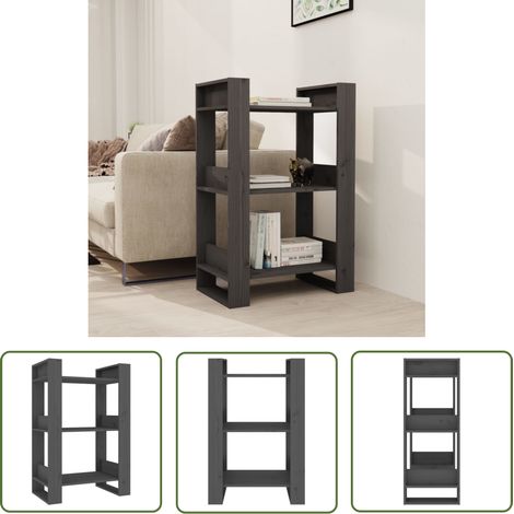 The Living Store Bibliothèque/Séparateur de pièce Gris 60x35x91 cm Pin massif - Bibliothèque - Bibliothèque En Bois - Meuble De Rangement - Séparateur De Pièce - Étagère (1/5)