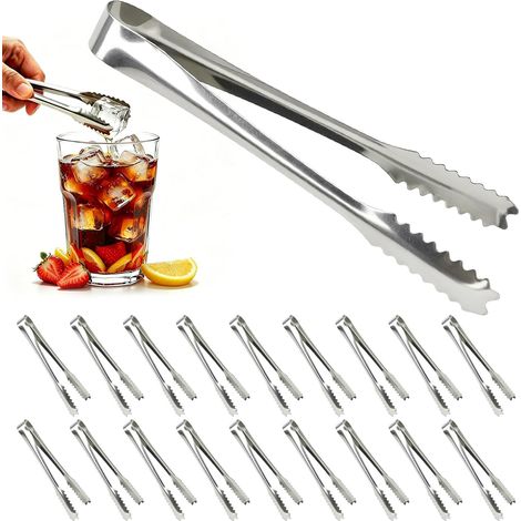 Set mit 18 Zuckerdosen und Eiswürfelzangen aus Edelstahl, silberfarben. (1/5)