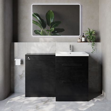 Napoli 460 Cento Nero Oak 1200mm 2 Drawer Vanity Unit Toilet Suite with Glide Basin - 1200mm - Chrome 320mm HandleWithout Kingston Toilet Pan