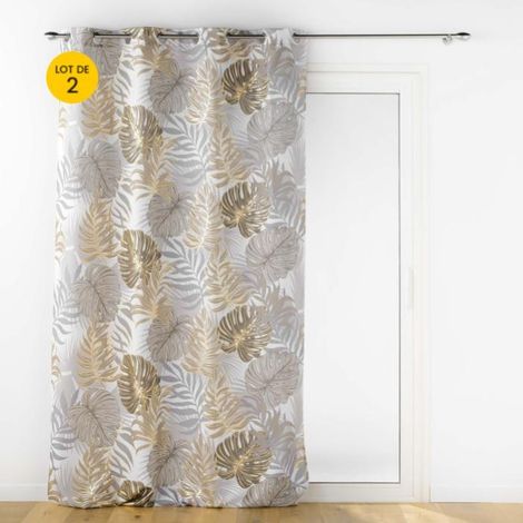 Lot de 2 Rideaux a oeillets 140 x 260 cm polyester imprime metallise Mogador (1/5)