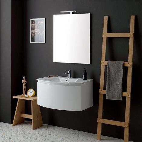 Mueble De Baño Curvo Suspendido De 82 Cm Con Lavabo Y Espejo Riva
