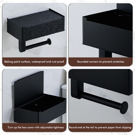 Porte-papier toilette avec étagère, distributeur de lingettes jetables, support mural en acier inoxydable pour salle de bain (1/5)