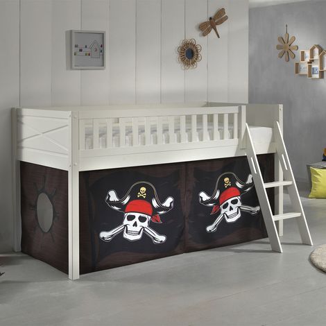 Cama de media altura 90x200 con somier y funda Pirata Vipack Scott Blanco (1/5)