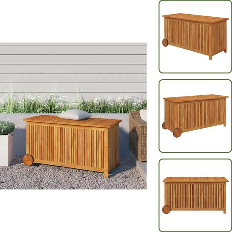 Cojines de jardín - vidaXL Caja de almacenaje de jardín ruedas acacia maciza 113x50x58 cm - Herramientas de jardinería