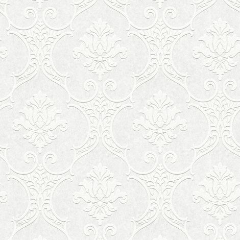 A.S. Creations – Papier peint baroque blanc intissé – Motifs ornés élégants – Pour bureau, salon, chambre – Peinture possible – Largeur 53cm (1/4)