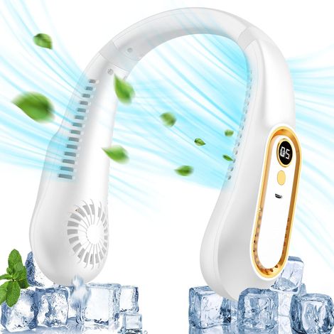 Portable Neck Fan, Mini Quiet Neck Fan, 5 Speed Usb Fan, Bladeless Fan with LED Display for Travel/Outdoor/Kitchen/Office/Camping/Gift White (1/5)
