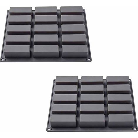 2PCS Moules Pour Barres De Céréales, 12 Cavités Moule Silicone Rectangulaire, Anti-adhésif Moule à Chocolat pour truffe, pain, muffin, brownie, pain de maïs, cheesecake et savon (Noir) (1/5)