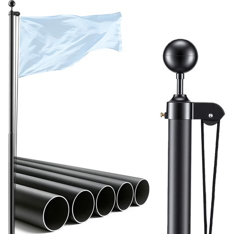 VEVOR Kit Asta per Bandiera, Portabandiera Componibile Misure 9,14 m, Realizzato in Alluminio con Manicotto di Fissaggio in PVC, da Interrare, Colore Nero, per Uso Esterno Residenziale o Commerciale (1/5)