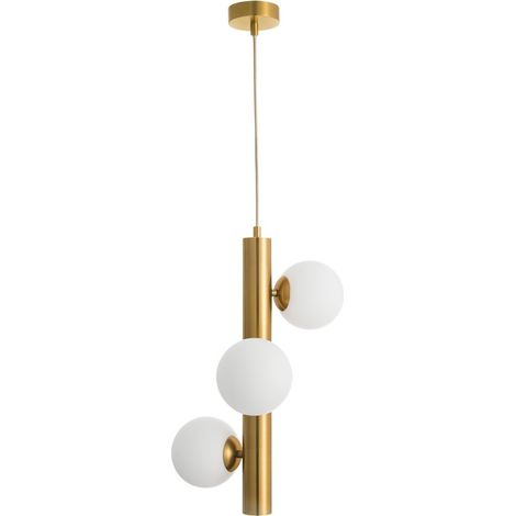 Merano Dearborn Plafonnier suspendu à 3 lumières en verre opale Laiton antique Métal Or Tissu Fil LED G9