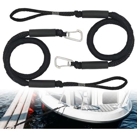 Cuerda de amarre para barcos，2 piezas，Elástica de 1,2 a 1,7 m，Líneas de amarre para barcos，Cuerda para barcos，Equipamiento para barcos，Negra (1/5)
