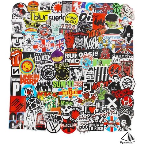 Lot de 200 autocollants rock pour ordinateur portable, voiture, guitare, pare-chocs, style punk classique, vinyle imperméable, graffiti