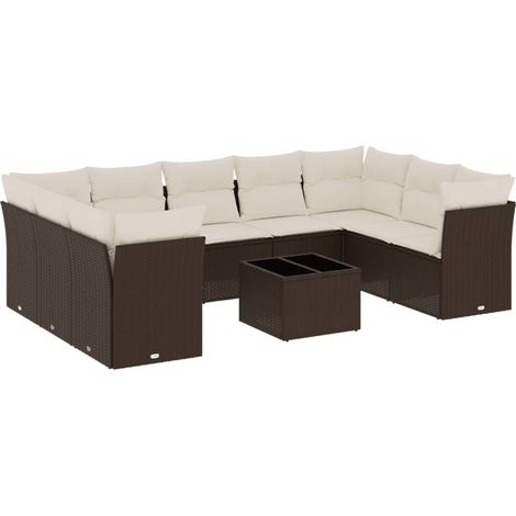 vidaXL Set Divani da Giardino 10pz con Cuscini in Polyrattan Marrone (1/5)