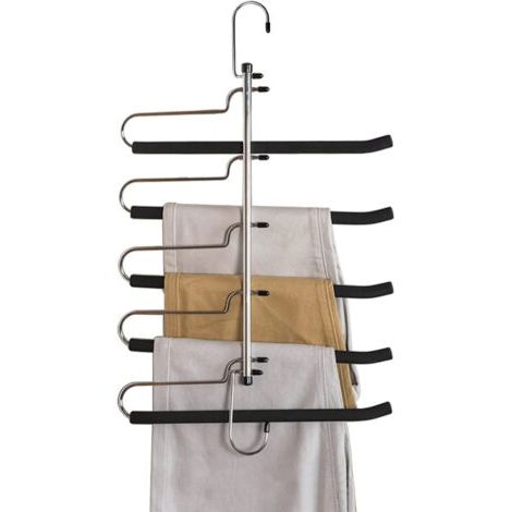 Questo appendiabiti ultra resistente e salvaspazio è adatto per pantaloni, jeans e altri indumenti. È dotato di un cuscinetto in schiuma antiscivolo a 5 strati. Un organizer per armadio in metallo di (1/5)