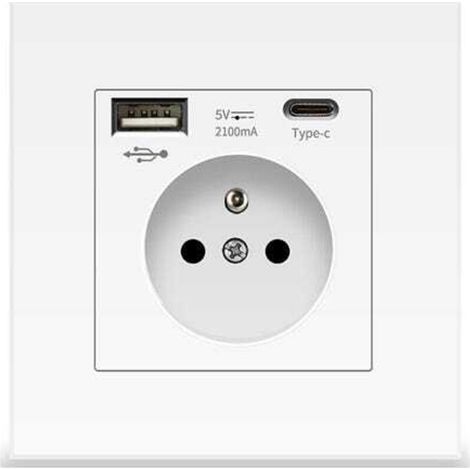 Prise murale blanche avec USB et Type-C 5V 2100mA, prise de courant moderne