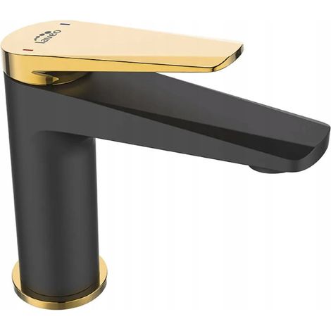 Rubinetto per lavabo a incasso Rubio con tappo click-clack, nero/oro (1/3)