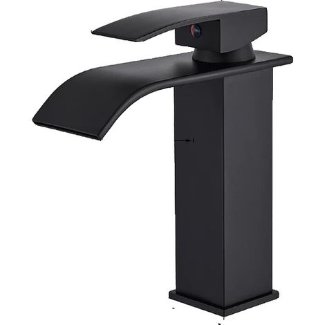 Rubinetto per lavabo, montaggio su piano, monocomando, nero, corto. (1/2)
