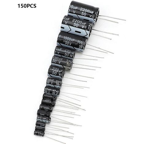 Ensemble de 150 condensateurs électrolytiques, 50 V, de 1 µF à 2200 µF, assortiment de condensateurs électrolytiques