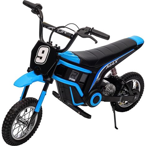 Moto Électrique Enfants 24V 350W, Moto Cross 3 Vitesses, Suspension Amortie, Cadre Renforcé, Pour 8-12 ans, Max 60 kg, Bleu