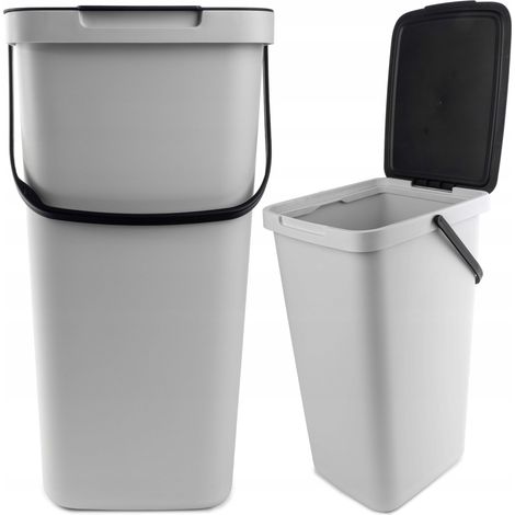KADAX Poubelle avec couvercle et poignée, en plastique, pour le tri sélectif, rectangulaire, avec couvercle à charnière (gris, 25 l) (1/5)