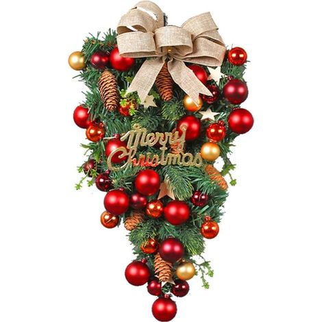 Ghirlanda natalizia da 18,5 pollici per porta d'ingresso, decorazione da parete, ornamenti natalizi artificiali a forma di goccia, festone per porta, albero di Natale rovesciato, decorazione natalizia (1/5)