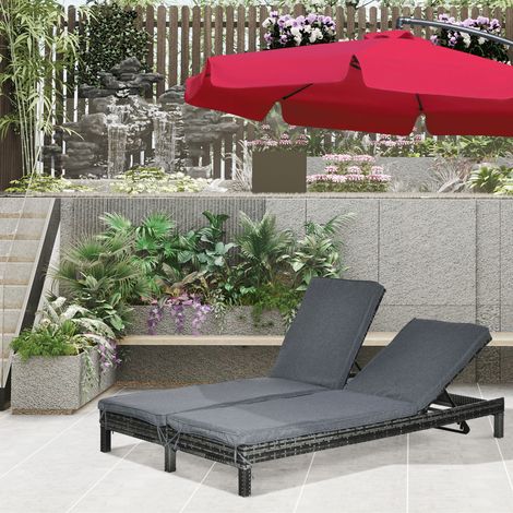 Tumbona jardín doble reclinable ratán gris OKMYHOME (1/3)