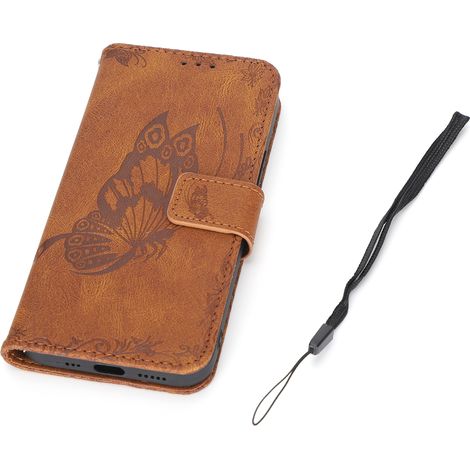 Étui portefeuille pour iPhone 12 Pro, en cuir PU, à rabat, avec emplacement pour carte de crédit, marron