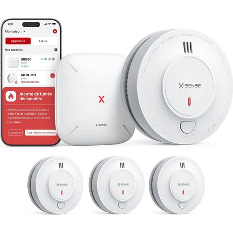 Kit Détecteur de Fumée 10 Ans avec Base SBS50, SD19-MN31 Batterie Scellée, Compatible Home Assistant, Notifications et Contrôle à Distance via l’Application (1/5)