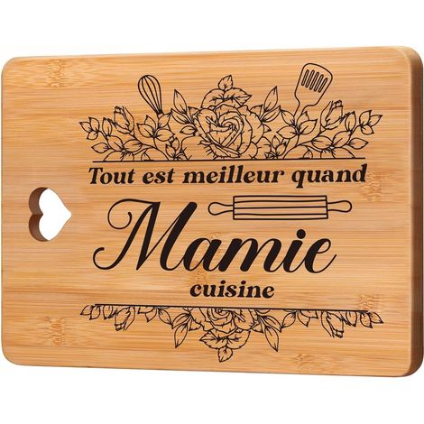 Planche à Découper en Bambou Naturel, Cadeau pour Mamie Anniversaire, Idée Cadeau Grand Mère (1/5)