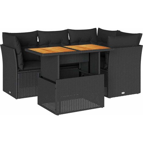 Set de muebles de jardín 5 pzas y cojines ratán sintético negro vidaXL (1/5)