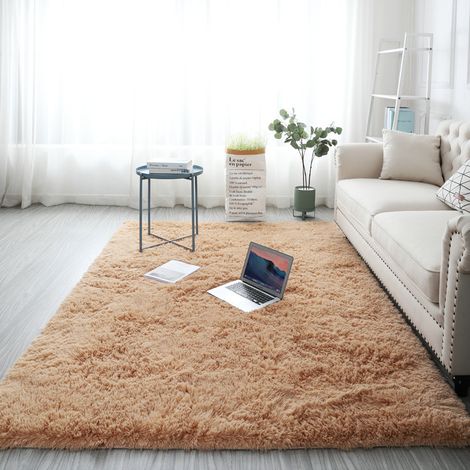 Tapis en peluche 160x200 cm – Moderne et moelleux, microfibre ultra-douce, adapté pour salon, chambre ou couloir, Camel (1/5)