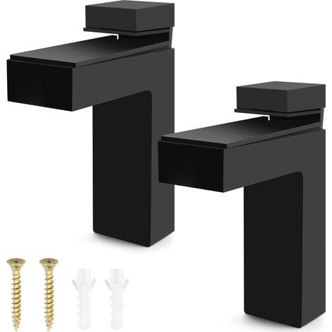2-Piece Adjustable Wooden/Glass Tablet Holder, Wall Mount, Sturdy Floating Brackets for Tablets 3 to 28 mm Thick, Black (1/5)
