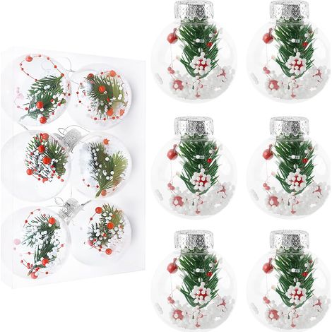 6 bolas blancas y doradas de 6 cm de diámetro, decoración para árbol de Navidad de interior/exterior (1/4)