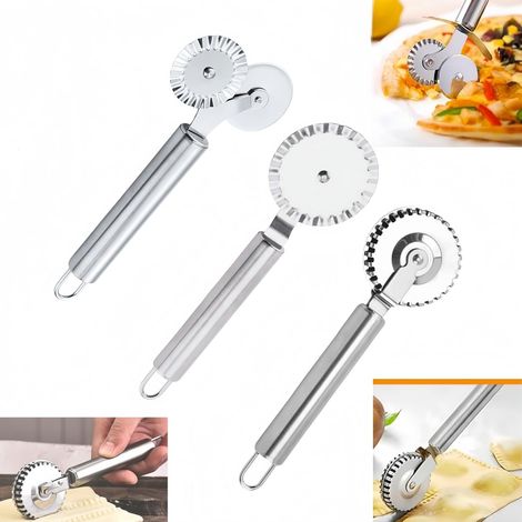 Ensemble de 3 roulettes de pâtisserie en acier inoxydable : roulette à raviolis, roulette à pizza, roulette cannelée pour pâtes, roulette à pâte et roulette à croûte de tarte poignée ergonomique (1/5)