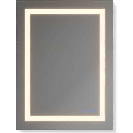 Moments of Glass Espejo de Banho Rectangular con Iluminacion LED Espejo de Pared 60x80 cm, Interruptor Tactil, Tres Colores, Luz Regulable, Funcion Antivaho Oblong (1/5)
