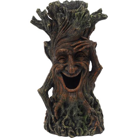 Relaxdays Aquarium Decoration, Tree with Face, Polyresin, HxWxD: 23 x 12 x 11 cm, for freshwater & saltwater, brown