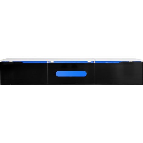 Meuble TV noir et blanc 180 cm avec LED multicolores, panneau mural ou sur pied (1/5)