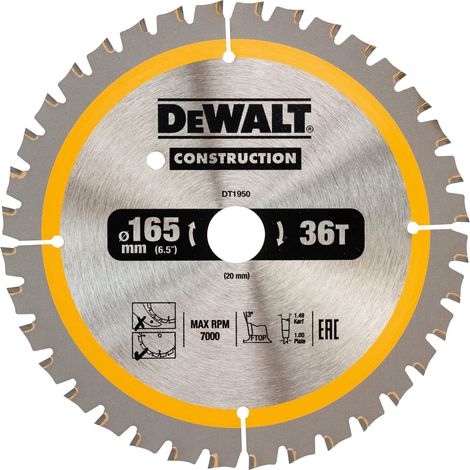 DEWALT DT1950-QZ Construction for Wood 165mm x 20mm x 36T
