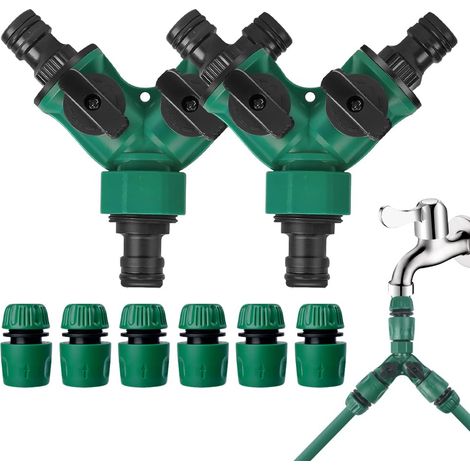 Lot 2 Distributeur 2 Voies, 3/4 Répartiteur Robinet 6 Raccords D'arrosage Rapides Séparateur Tuyau D'arrosage Vanne Robinet 25mm (1/5)
