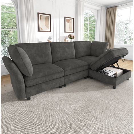 Sofá rinconero modular 225 x 137 x 84 cm de chenilla gris OKMYHOME (1/5)