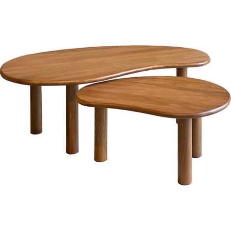 NUBIS-Set de 2 Tables basses gigognes en bois massif (1/4)
