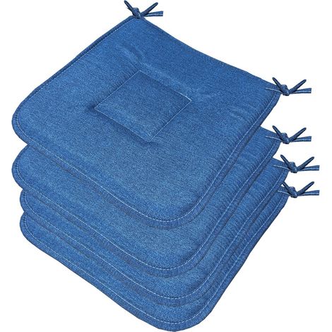Lot De 4 Coussins Pour Chaise Cuisine Coton Doux Lavables Universelles Couleur Pastel Unie - Bleu