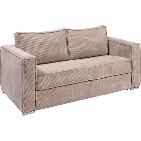 Canapé 3 places convertible express en velours côtelé rose - Couchage 140 cm - Matelas 14 cm LORETO (1/5)