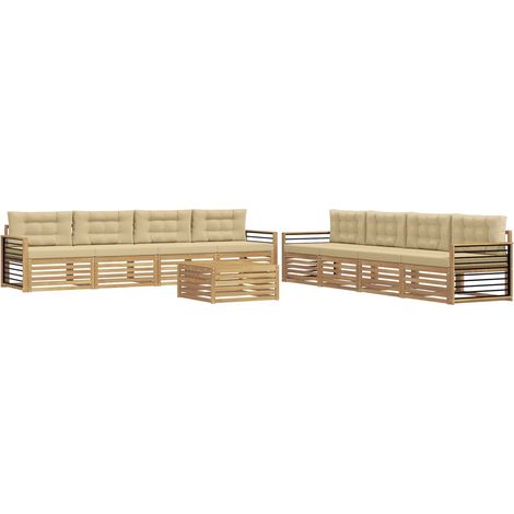 Outdoor Sofa Set with Cushion 9 pcs White and Beige Polyester vidaXL (1/5)