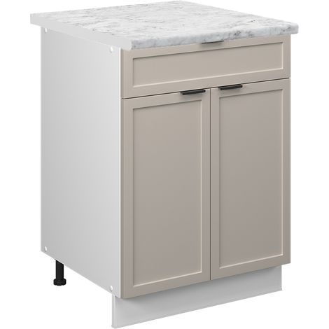 Küchenunterschrank Fame-Line, GrauBeige, 60 cm mit Schublade, AP Marmor, Vicco