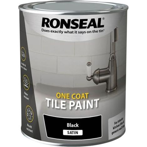 Ronseal 39374 One Coat Tile Paint Black Satin 750ml RSLOCTPBS750