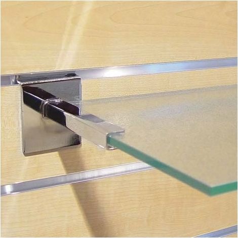 Console pour tablette verre 120 mm – Acier chromé – Pour épaisseur 8-10 mm et profondeur 300 mm – Vendu par paire – Bohnacker