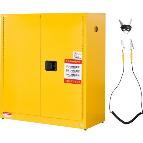 VEVOR Armoire de Securite pour Produits Inflammables de 110 L 109,2 x 46 x 118 cm, Armoire Coupe-Feu pour Liquides Inflammables, en Acier Lamine a Froid et Galvanise, avec Etagere Reglable, Jaune
